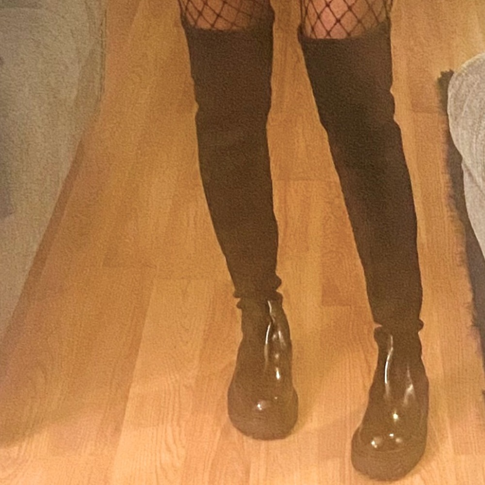 ASOS over the knee black patent leather boots